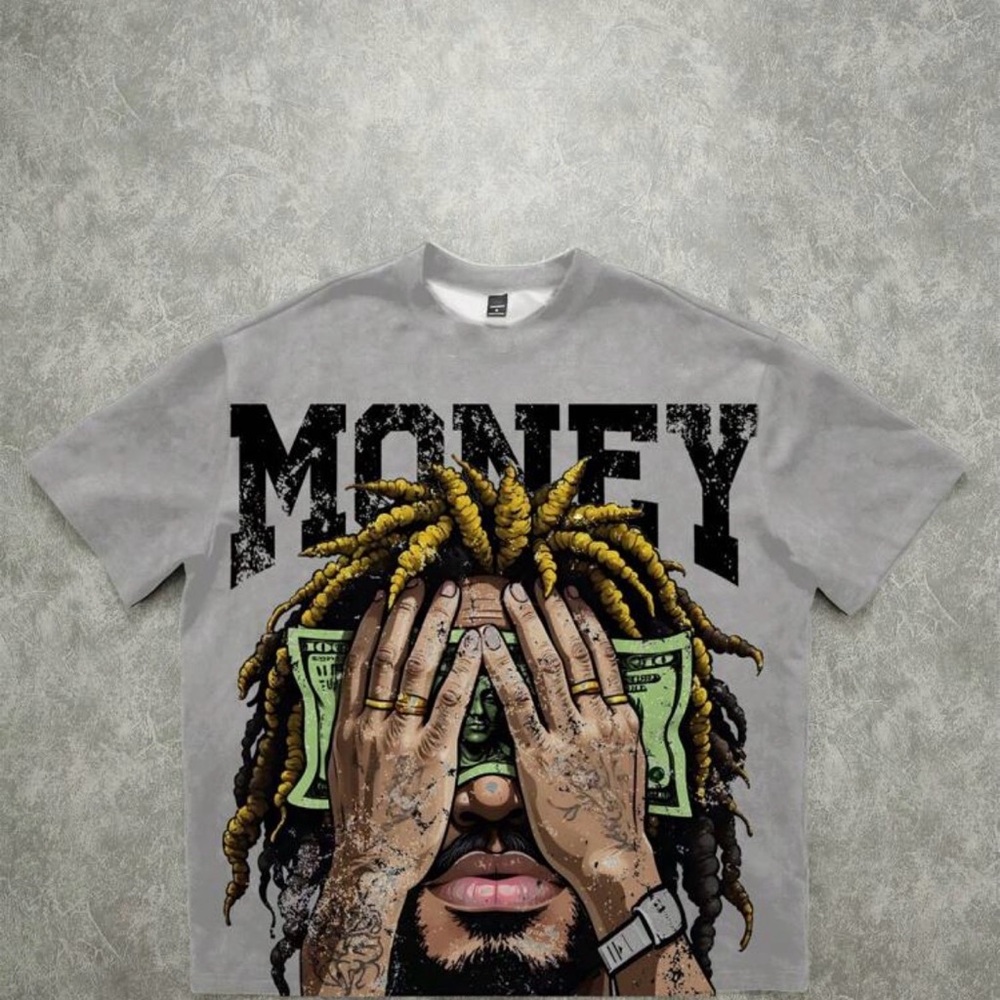 Gray Graphic Tee with Money Print